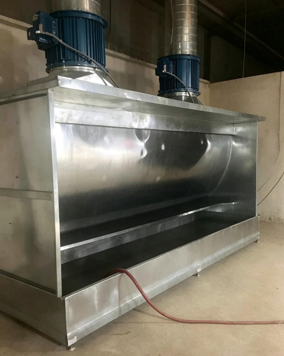 Buồng phun sơn màng nước kết hợp lọc giấy, hệ thống hút sơn hiệu quả cao, xử lý hơi sơn buồng phun công nghiệp
