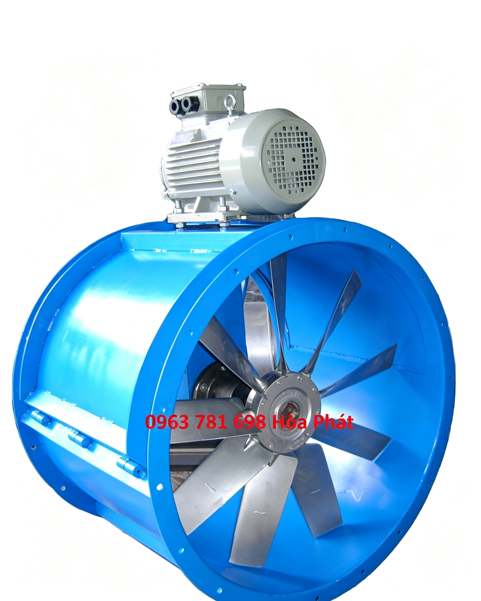 Quạt hút bụi sơn hướng trục gián tiếp — thân thép sơn tĩnh điện, động cơ đặt ngoài, bền bỉ an toàn cho phòng sơn công nghiệp